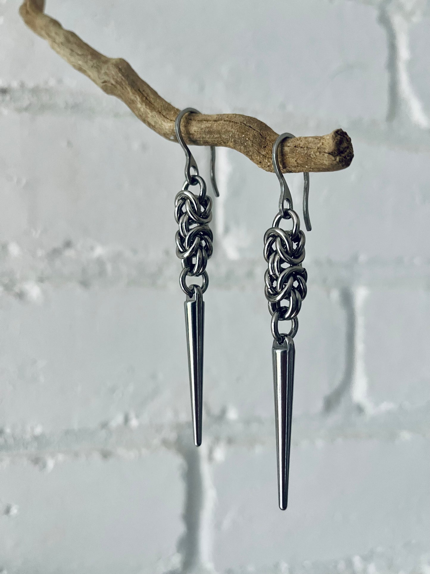 chainmaille spike earrings