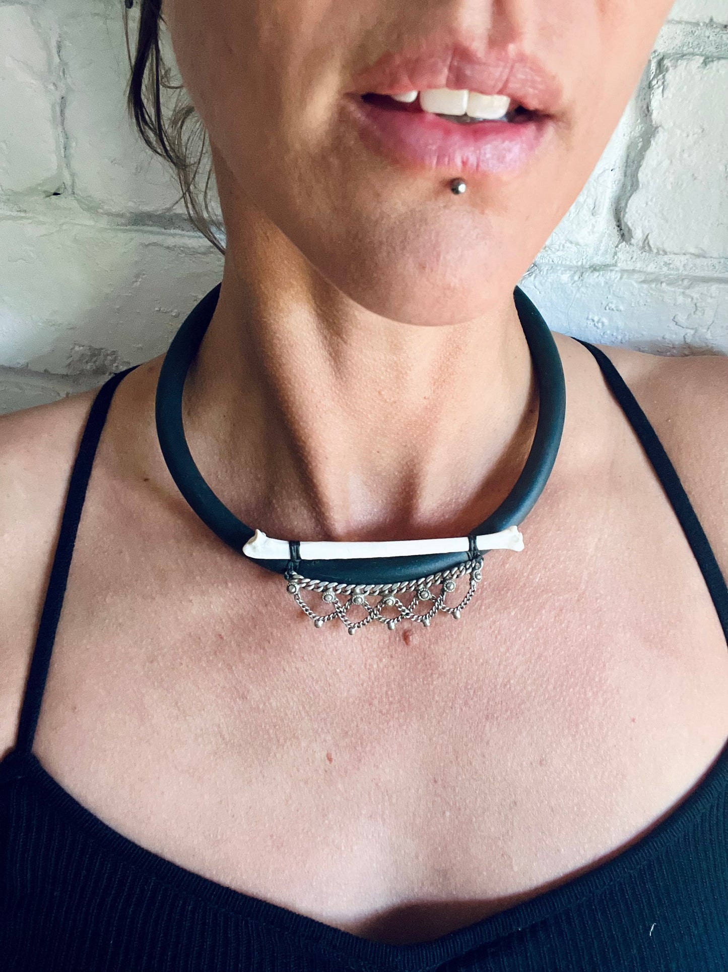 bone & silver torque choker