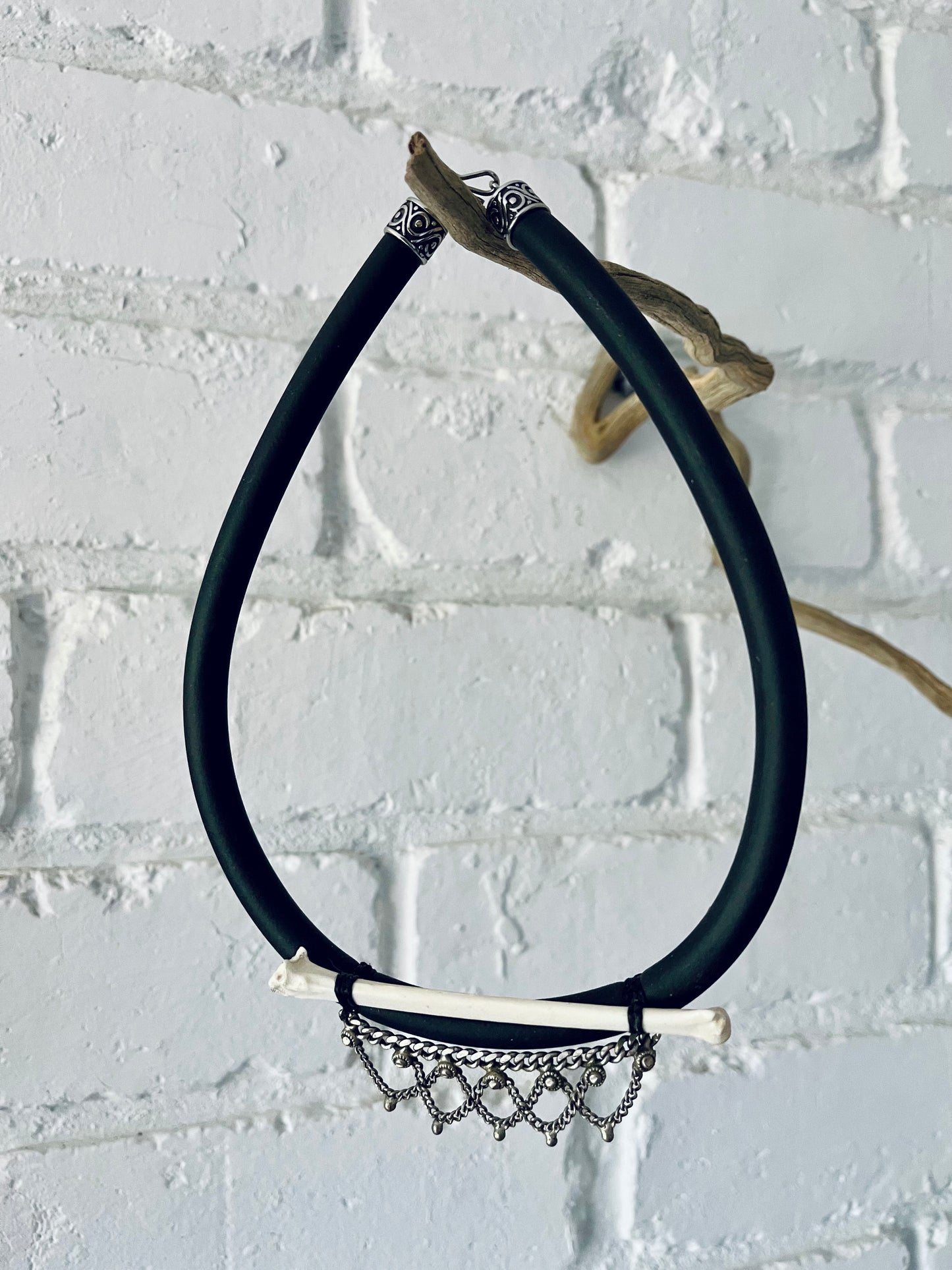 bone & silver torque choker