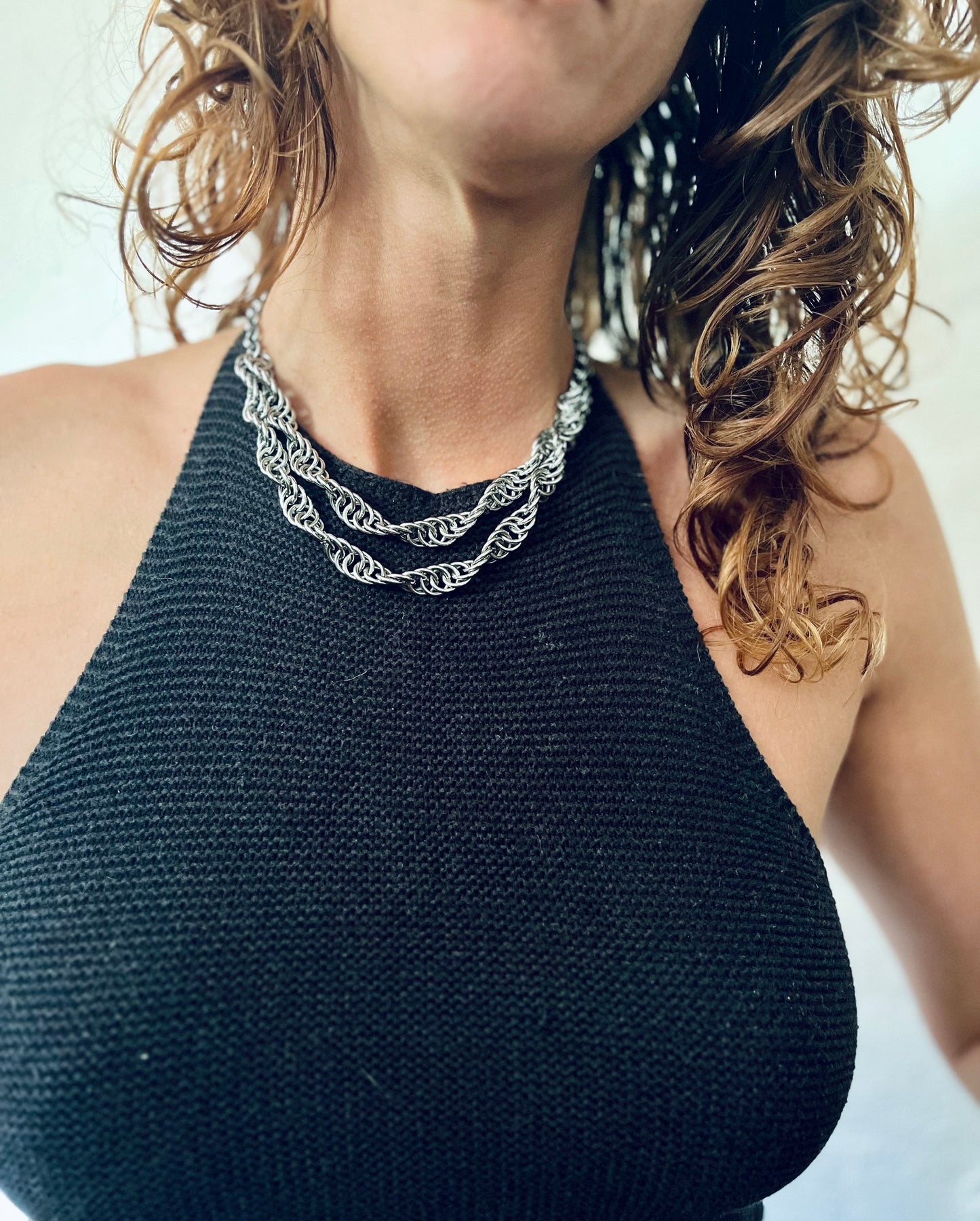 spiral weave chainmaille necklace